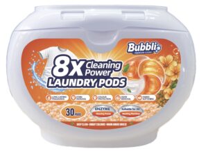 Bubbli 8X Cleaning Power Laundry Pods, 30 pods, Warm Amber Breeze scent