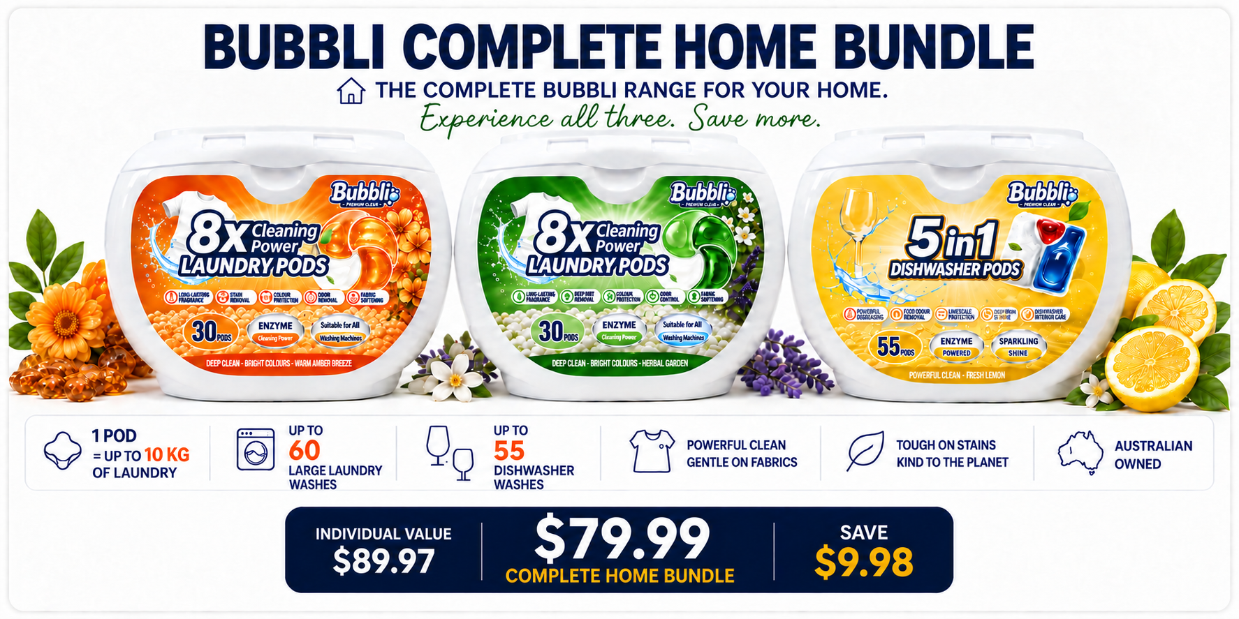 Bubbli Complete Home Bundle with laundry pods and dishwasher pods